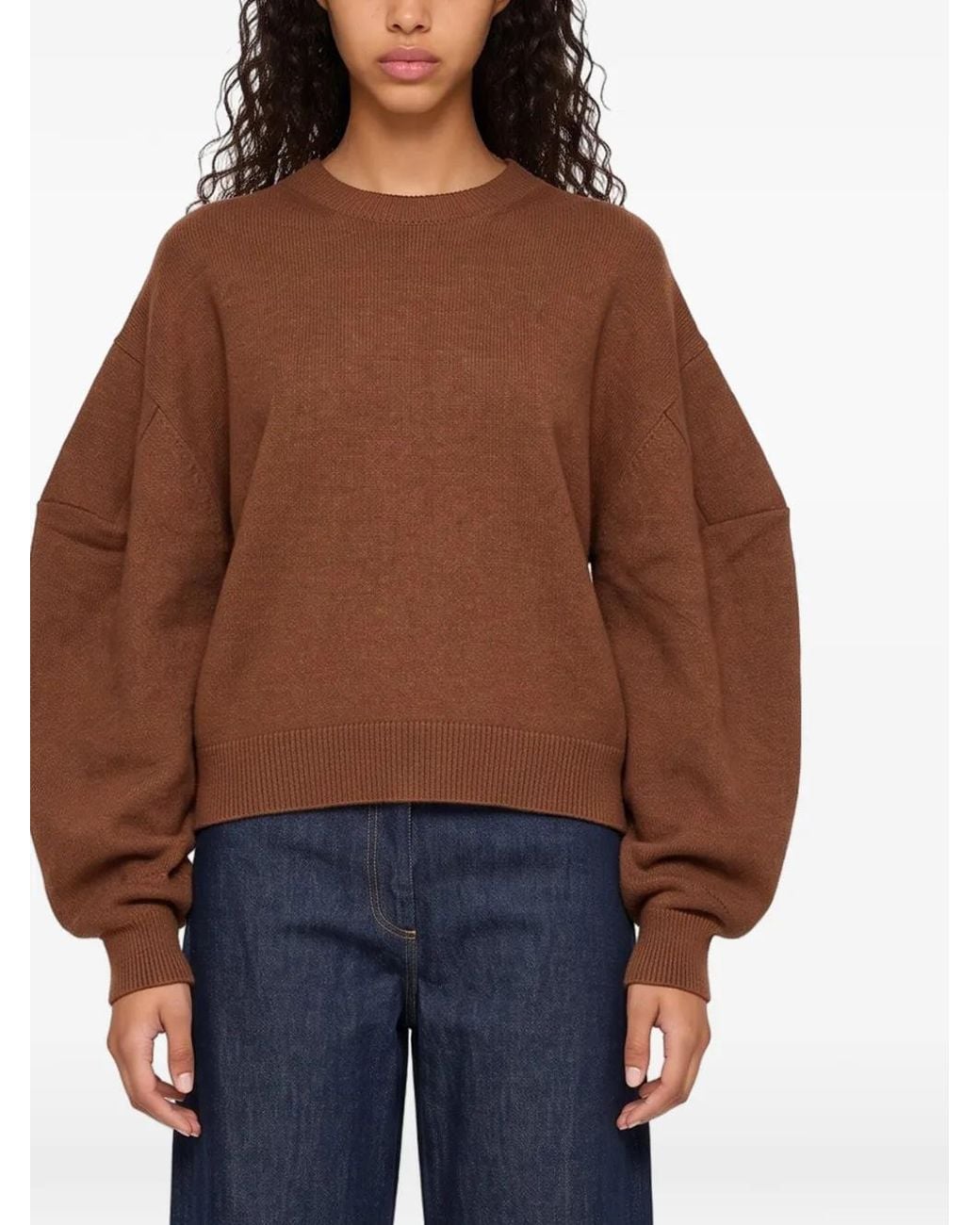Uma Wang Brown Dropped-Shoulder Balloon-Sleeve Sweater