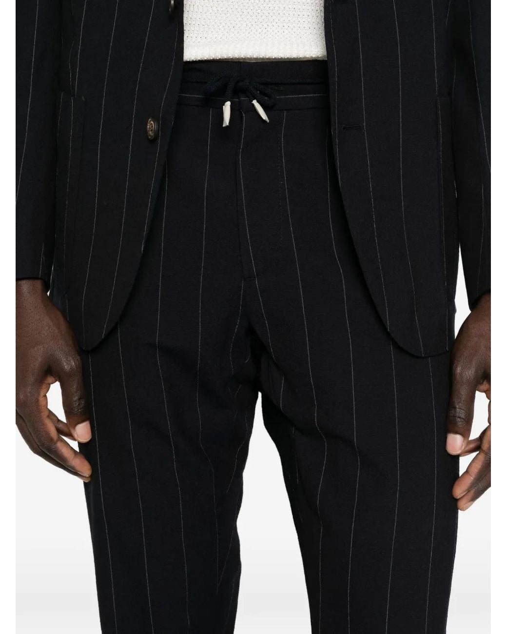 Eleventy Black Pinstripe-Pattern Single-Breasted Suit for men