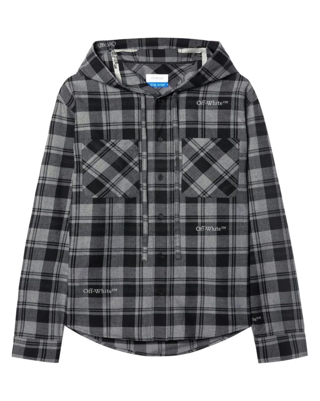 Off-White c/o Virgil Abloh Gray Off- Checked Flannel Hooded Shirt for men