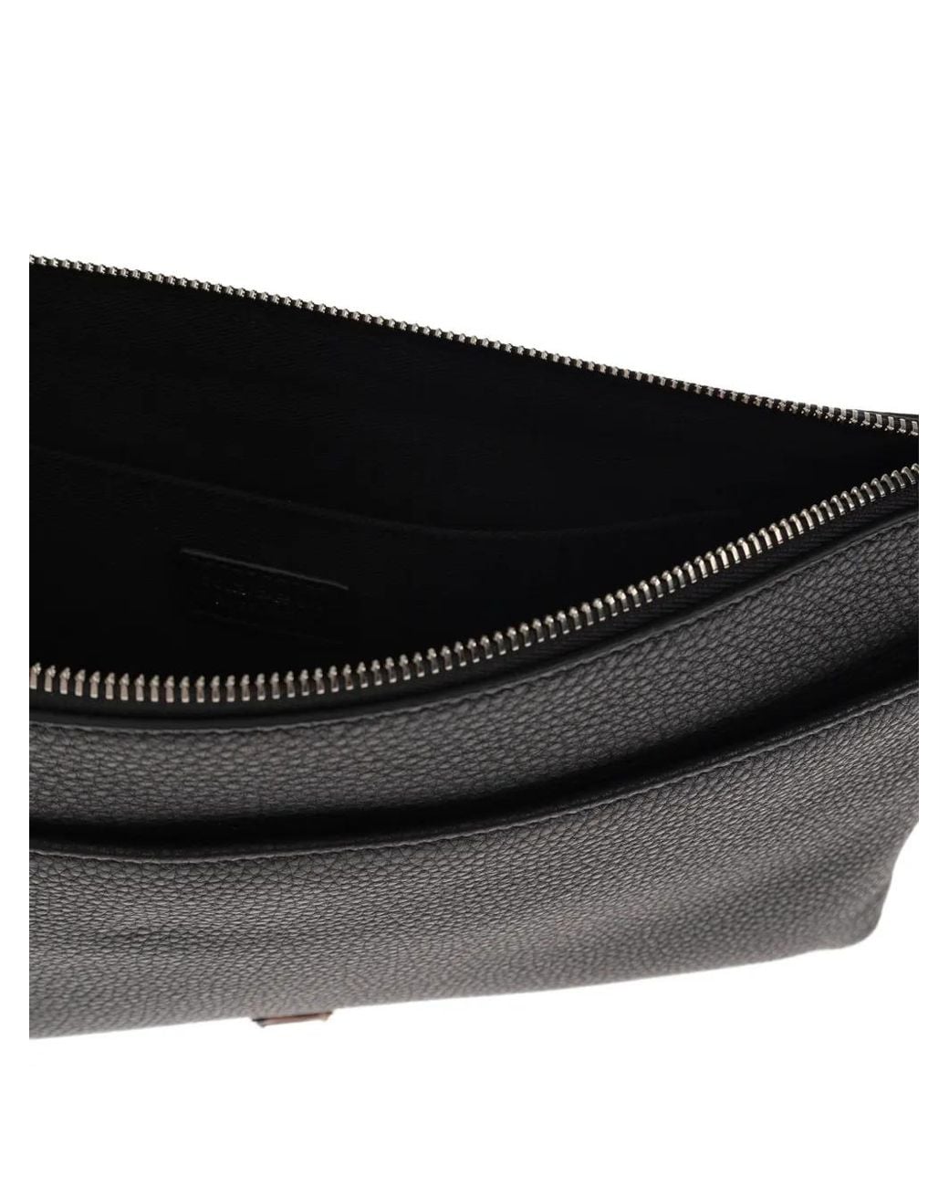 Dolce & Gabbana Black Logo-Plaque Leather Clutch Bag for men