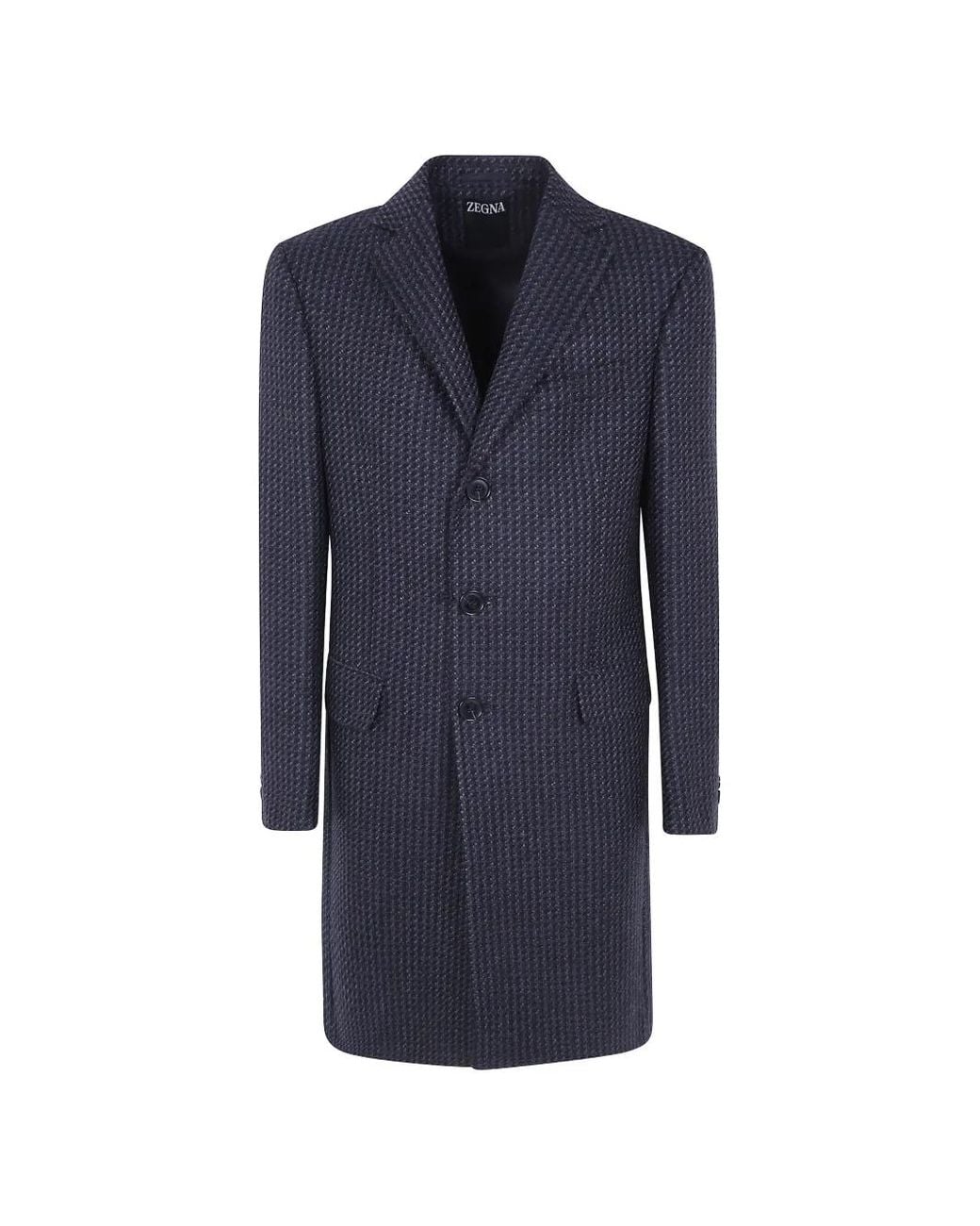 Zegna Blue Double-Breasted Wool Coat for men