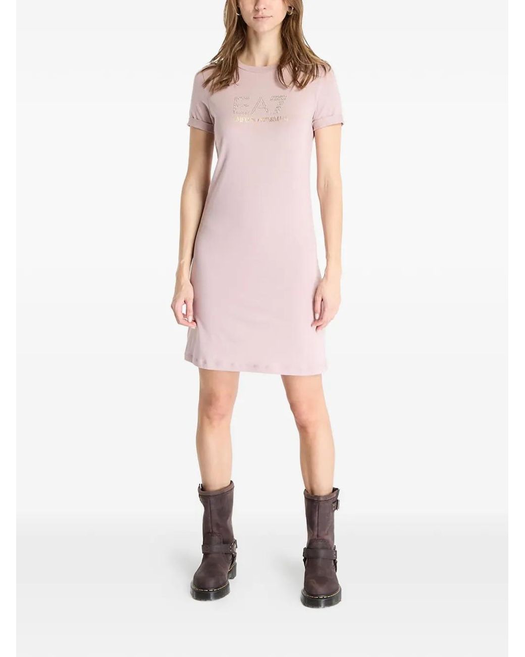 EA7 Pink Logo-Print Mini Dress