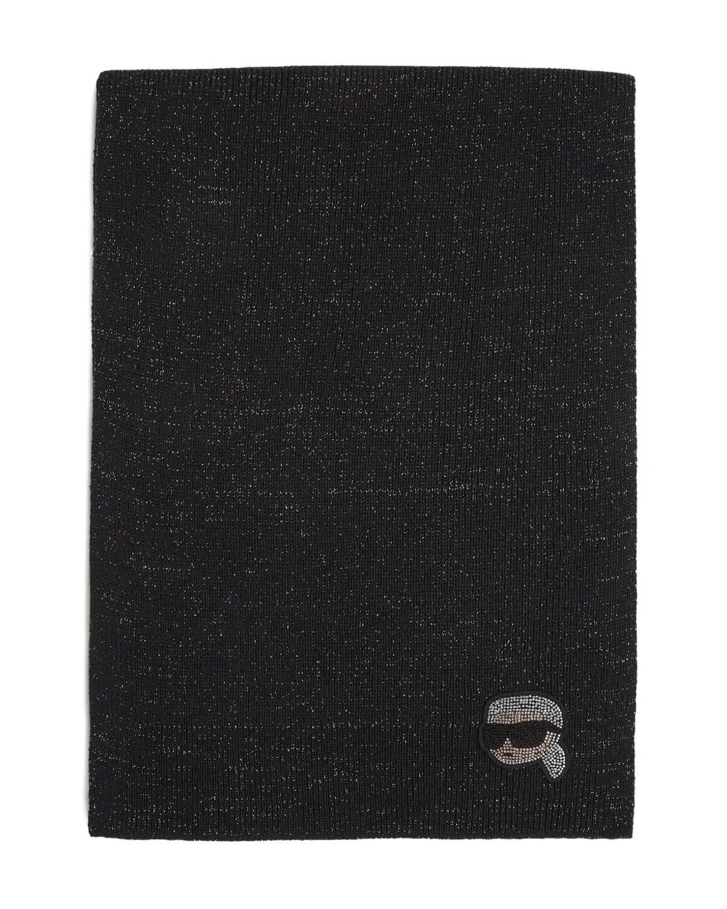 Karl Lagerfeld Black Ikon Rhinestone-Logo Scarf