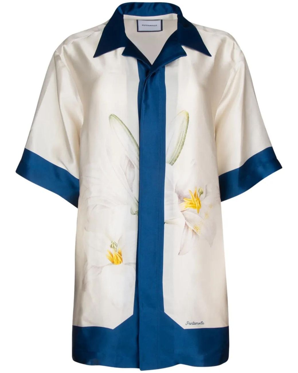 Pantamolle Blue Floral-Print Silk Shirt