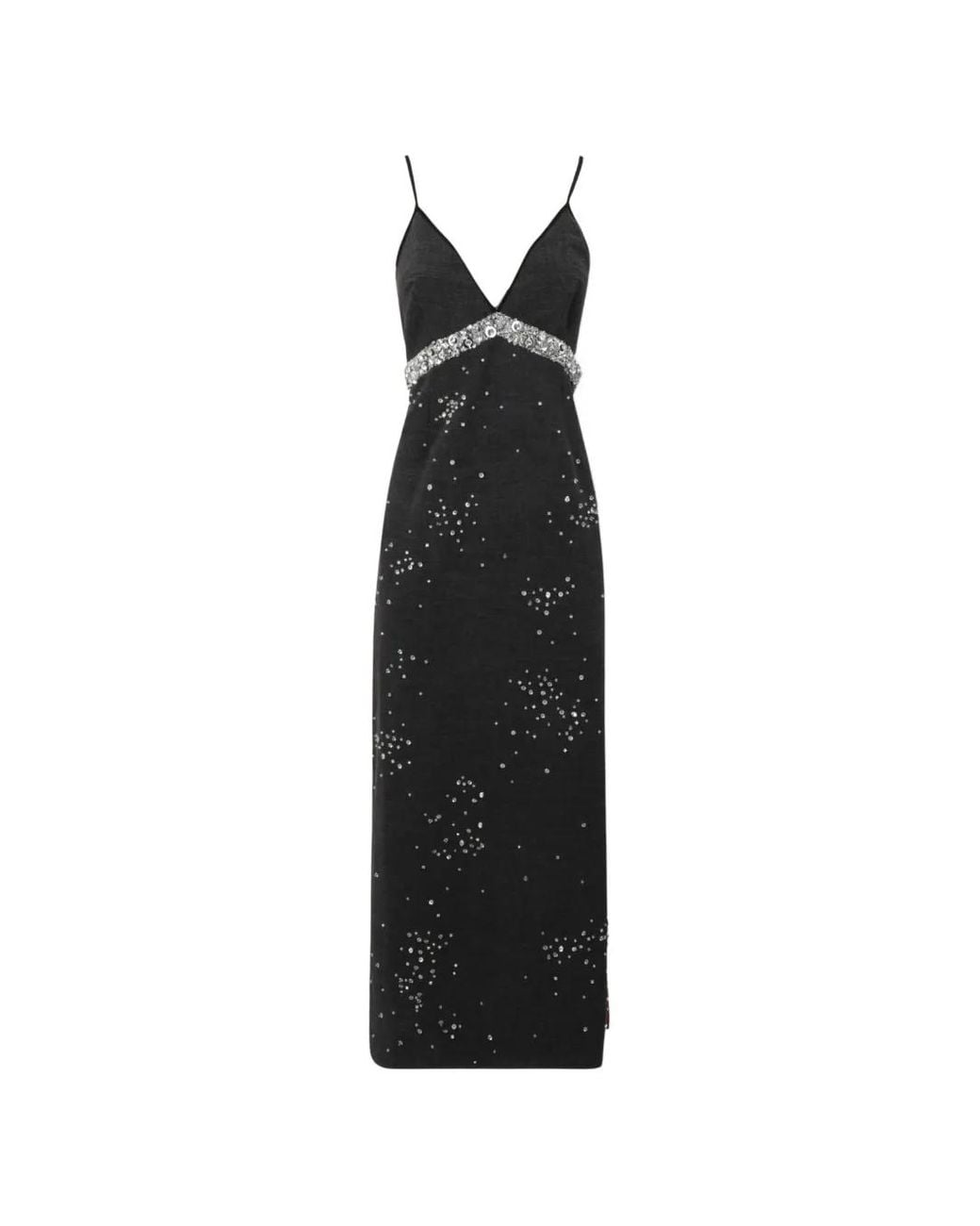 Des Phemmes Black Crystal-Embellished V-Neck Maxi Dress