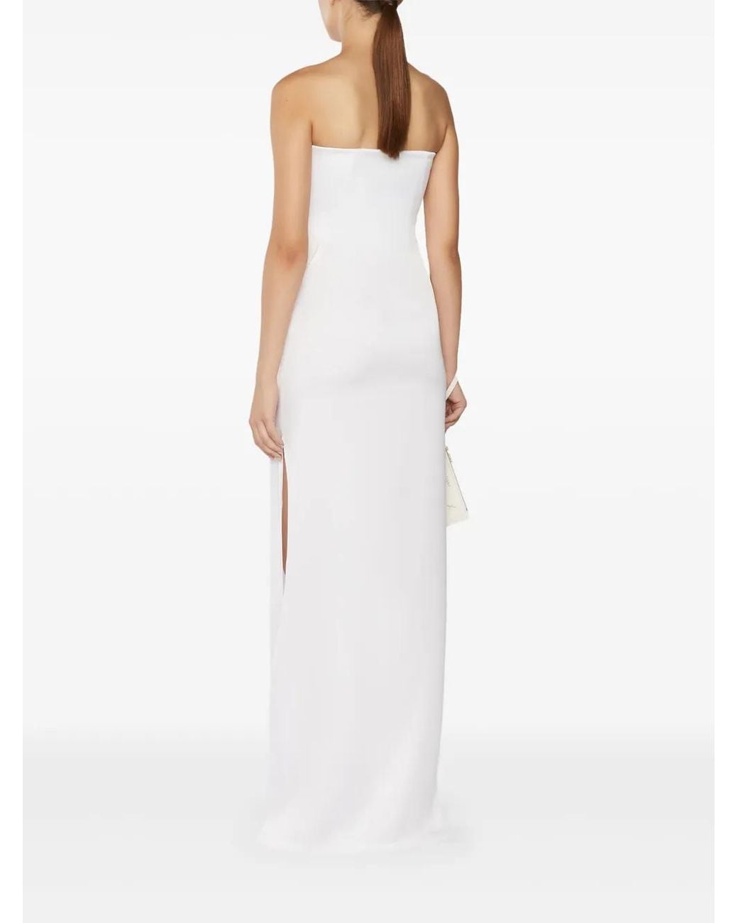 Genny White Floral-Appliqué Gown