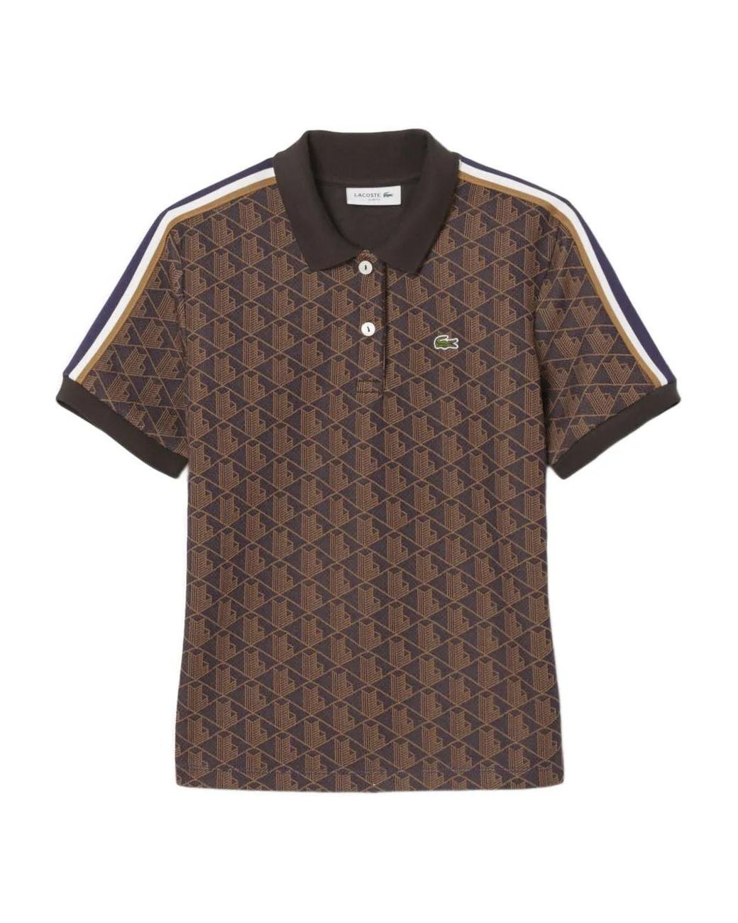 Lacoste Brown Geometric-Pattern Polo Top