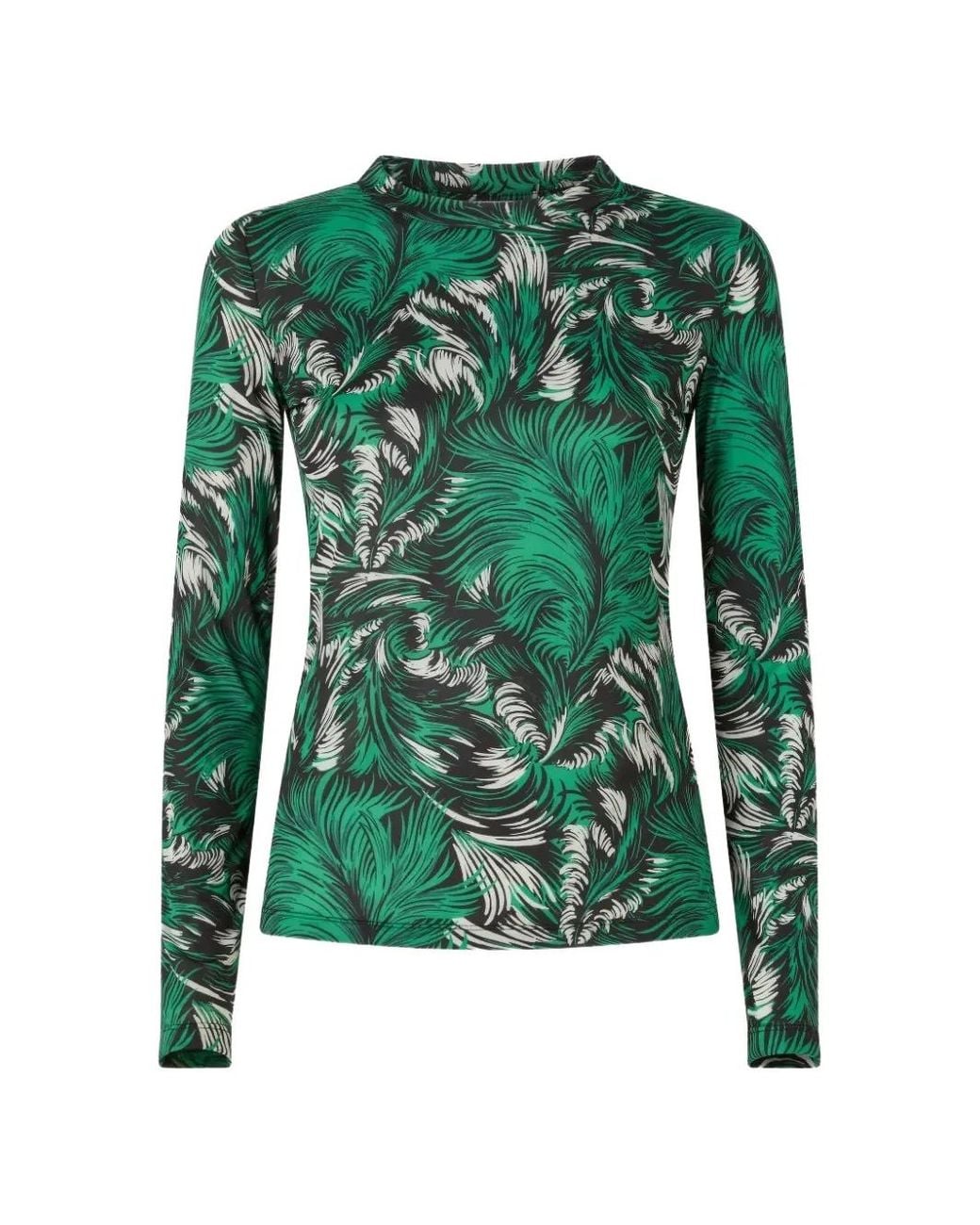 LaDoubleJ Green Feather-Print Long-Sleeved T-Shirt