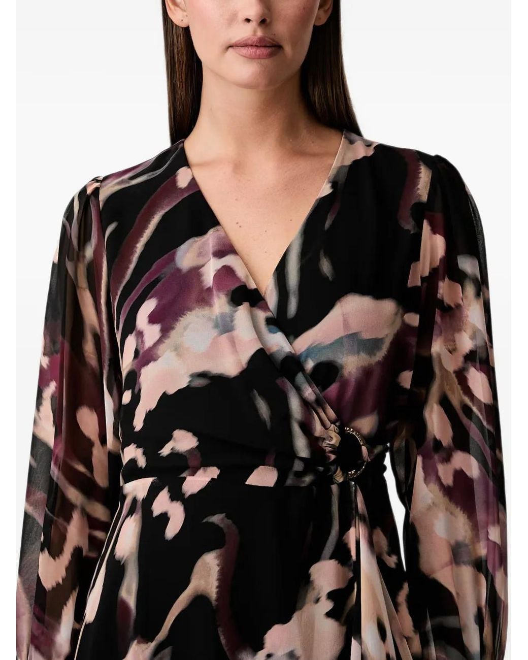Joseph Ribkoff Black Abstract-Print Wrap Midi Dress