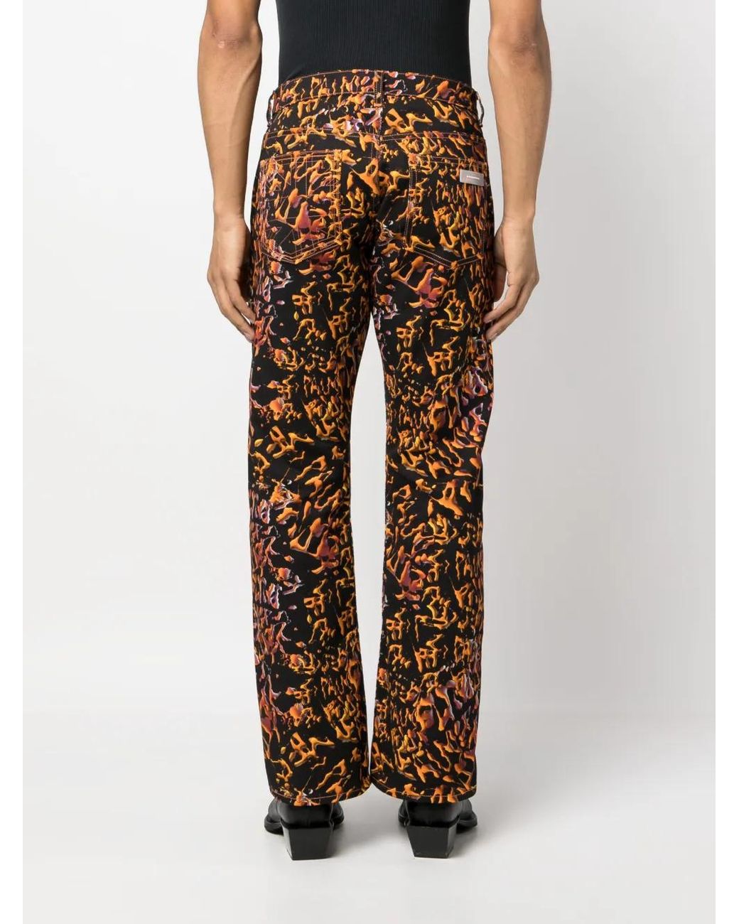 Palmier Blue Abstract-Print Straight-Leg Trousers for men