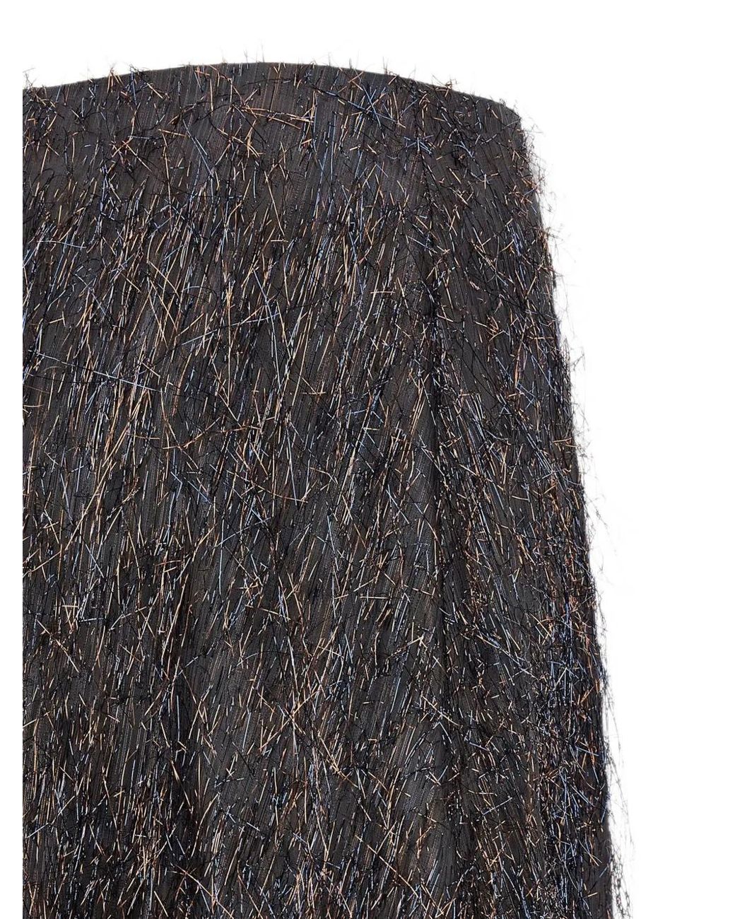 Peserico Gray Metallic-Yarn Frayed Midi Skirt