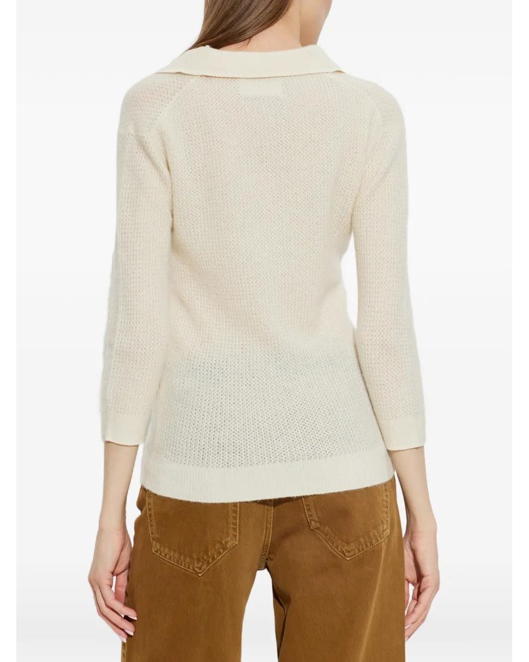 Isabel Marant White Waffle-Knit Polo-Collar Sweater