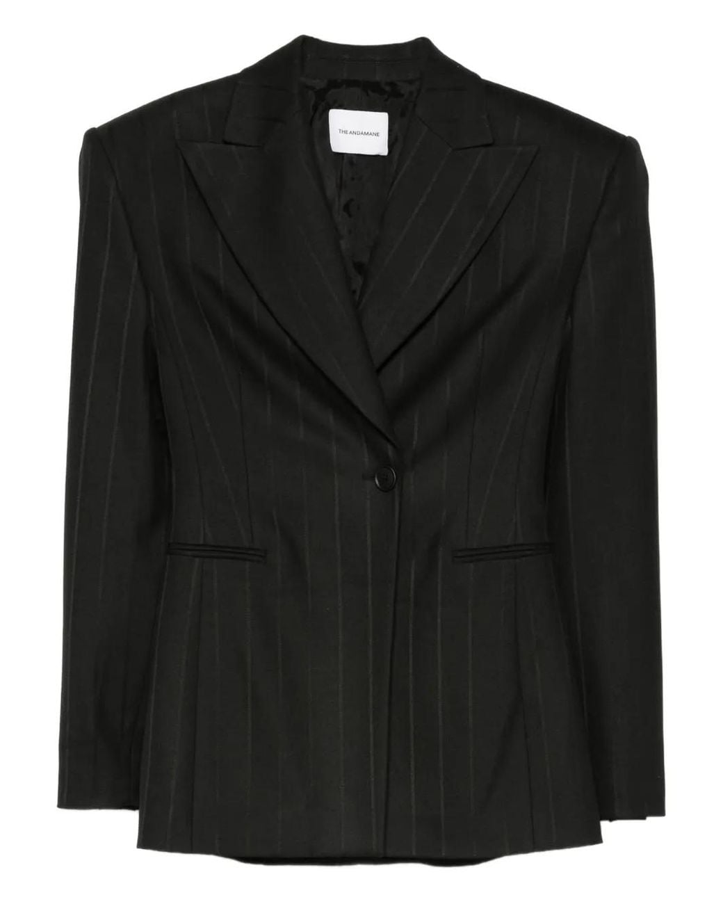 ANDAMANE Black Pinstriped Single-Breasted Blazer