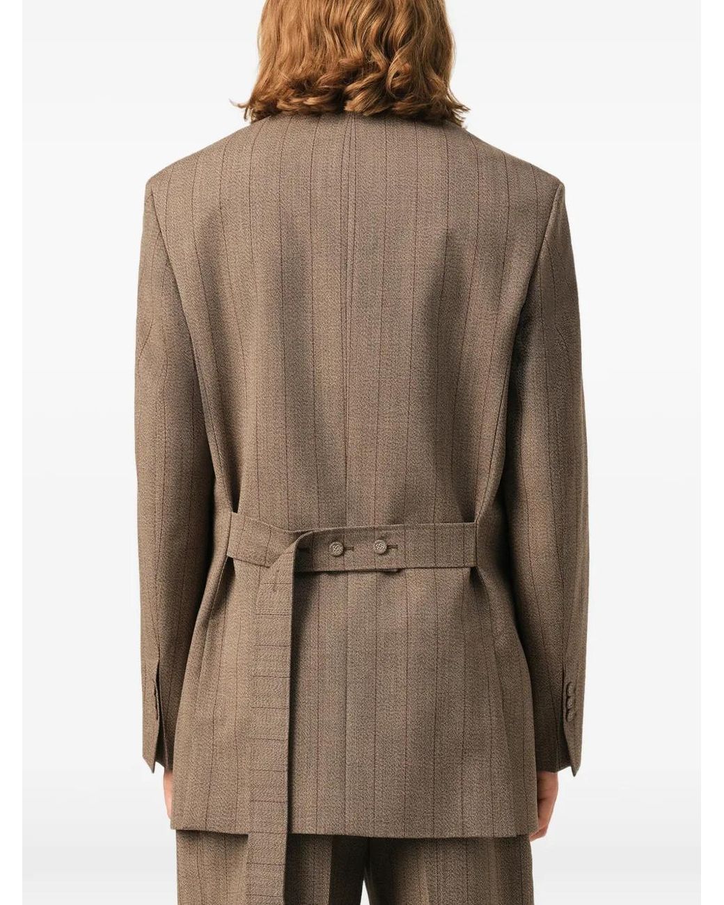 AMI Brown Double Breasted Striped Wool Blazer for men