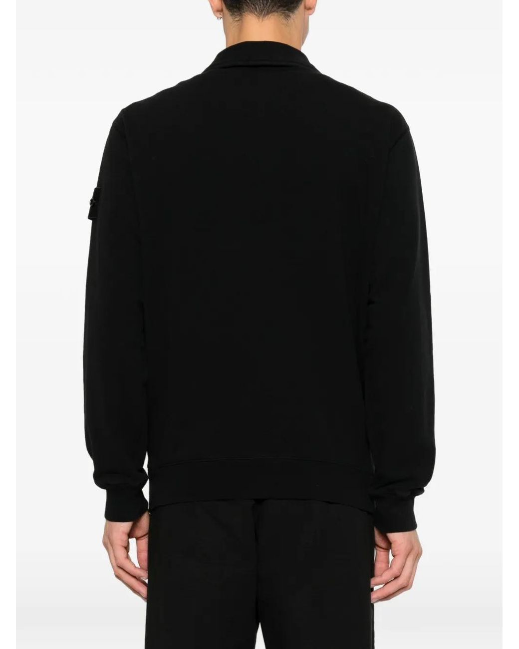 Stone Island Black Button-Up Logo-Patch Polo Shirt for men