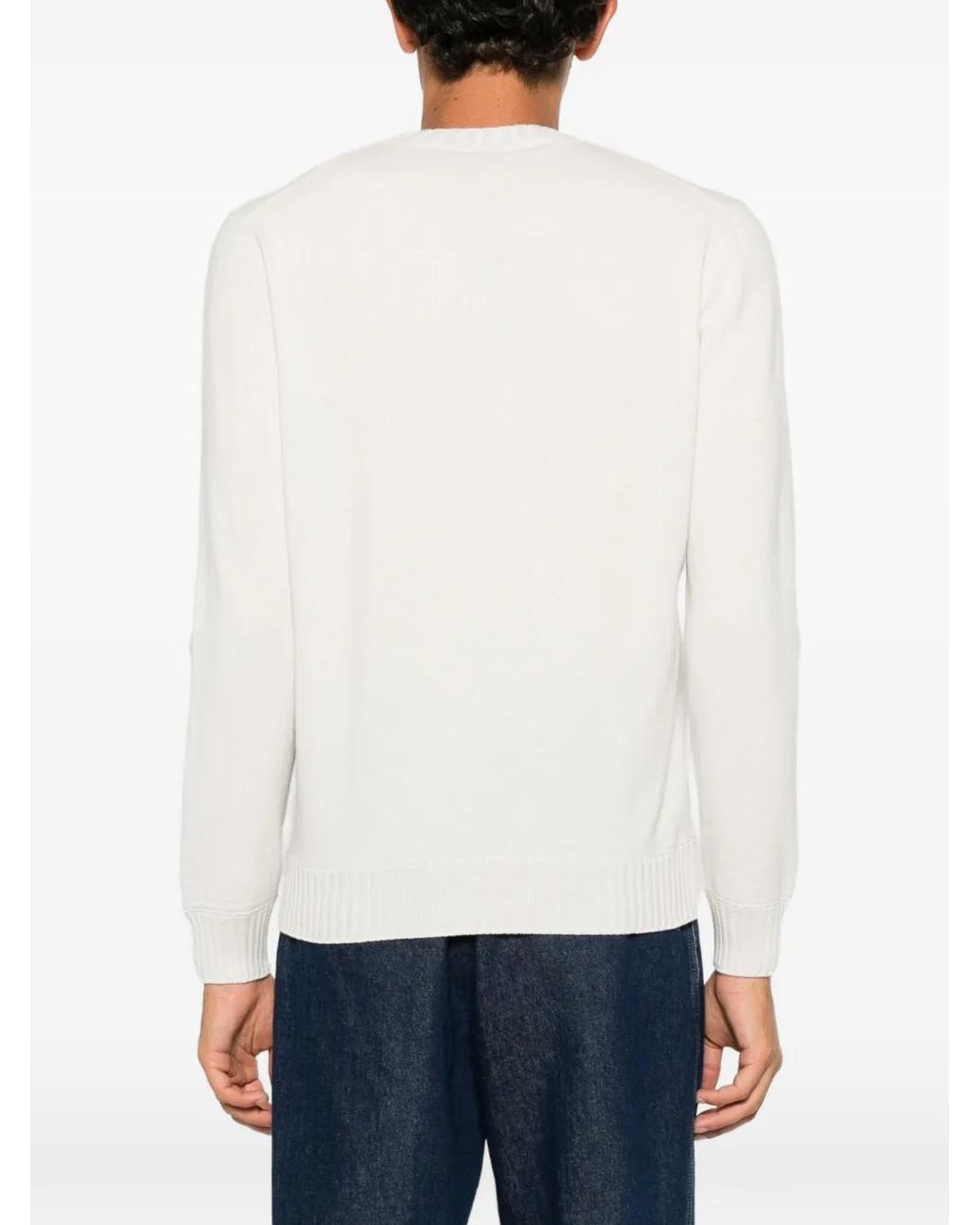 Magazzino Ricambi White Ribbed-Trim Crew-Neck Sweater for men