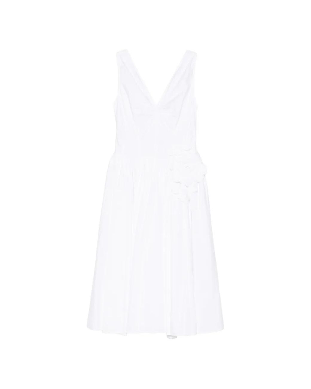 Prada White Midi V-Neck Floral Dress