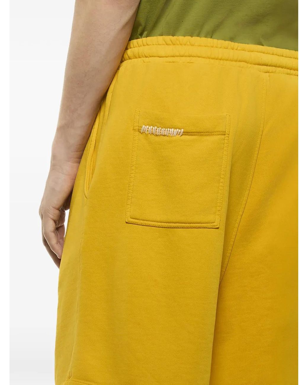 Laneus Yellow Drawstring Fleece Shorts for men