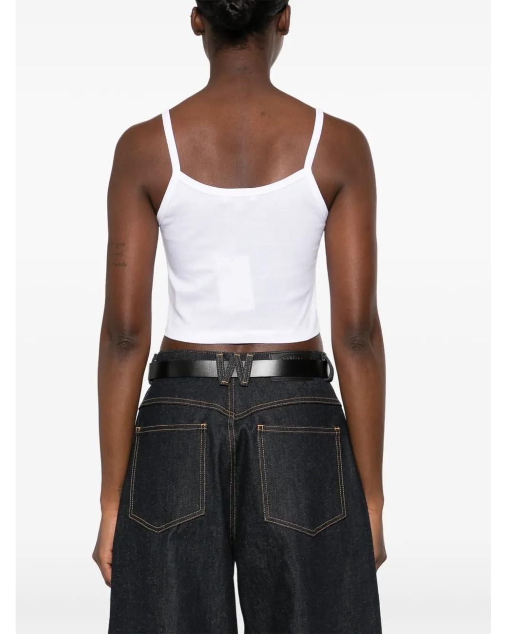 Sporty & Rich White Paola Logo-Embroidered Crop Top