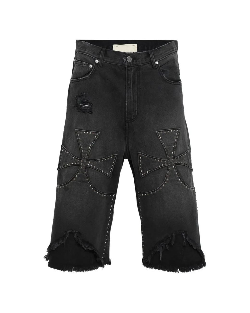 SEKRIT Gray Chopper Studded Shorts for men