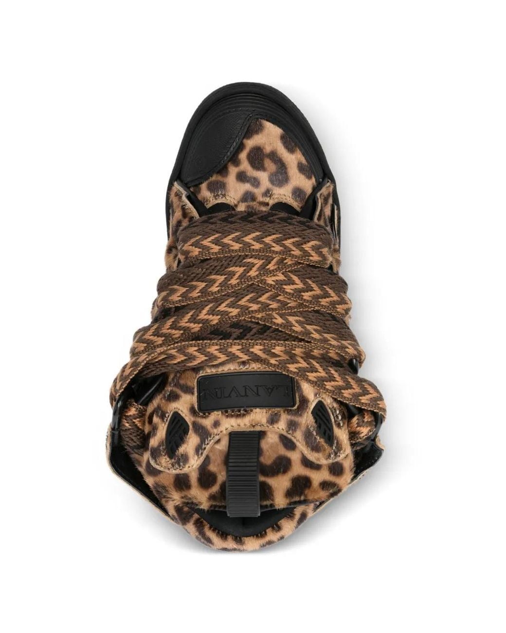Lanvin Brown Curb Animal-Print Lace-Up Sneakers