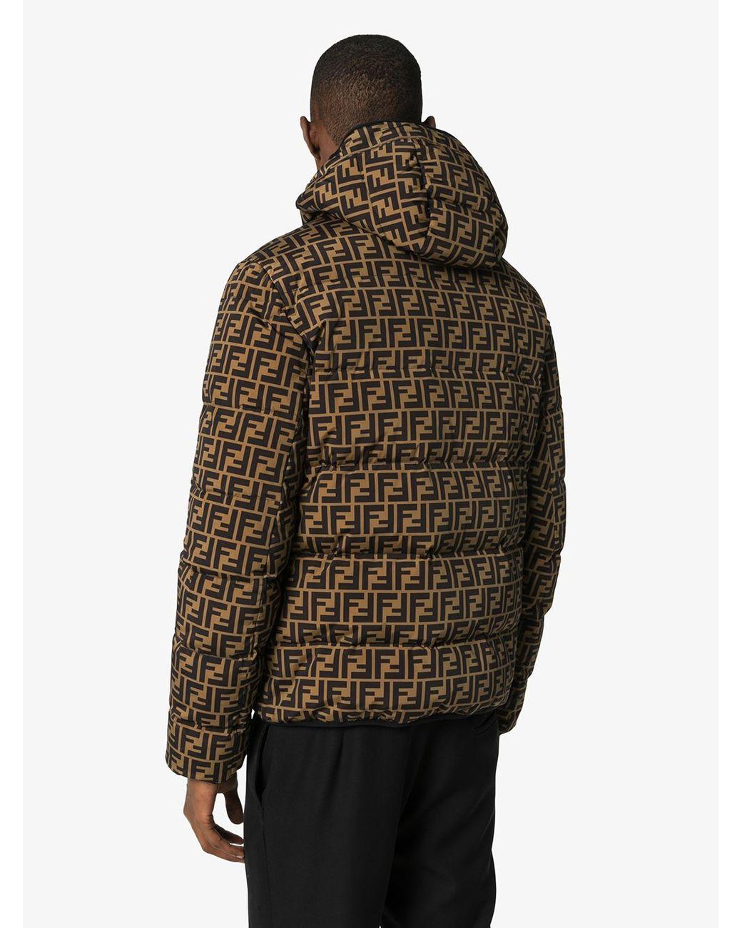 Fendi Ff Logo Print Puffer Jacket in Brown for Men | Lyst