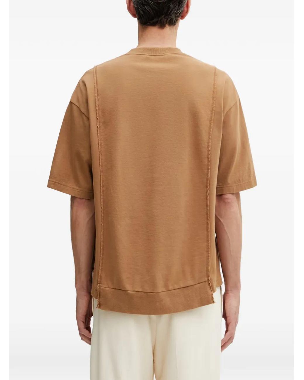 Undercover Brown Slogan-Print Raw-Edge T-Shirt for men