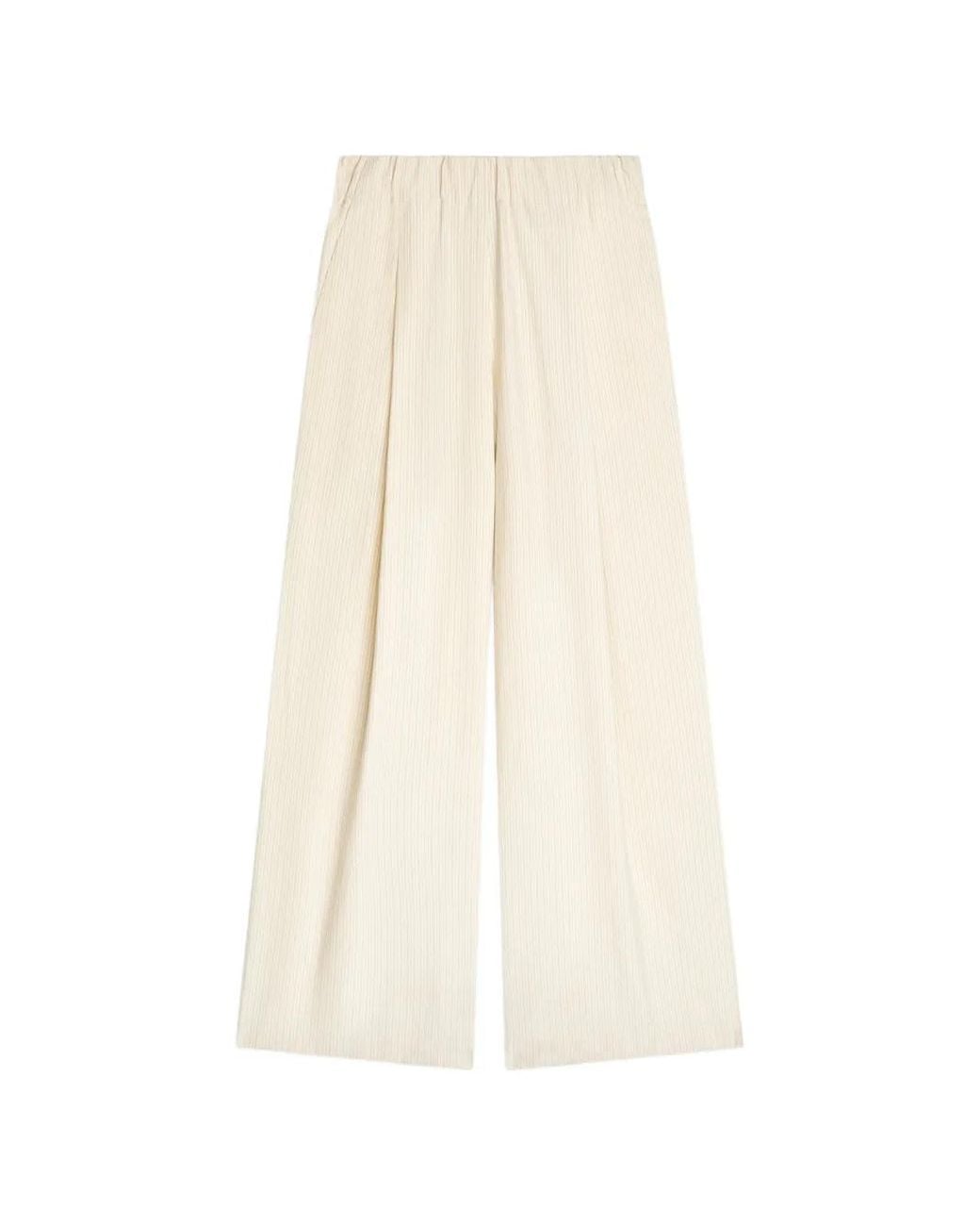 Dries Van Noten White Wide Pleated Trousers