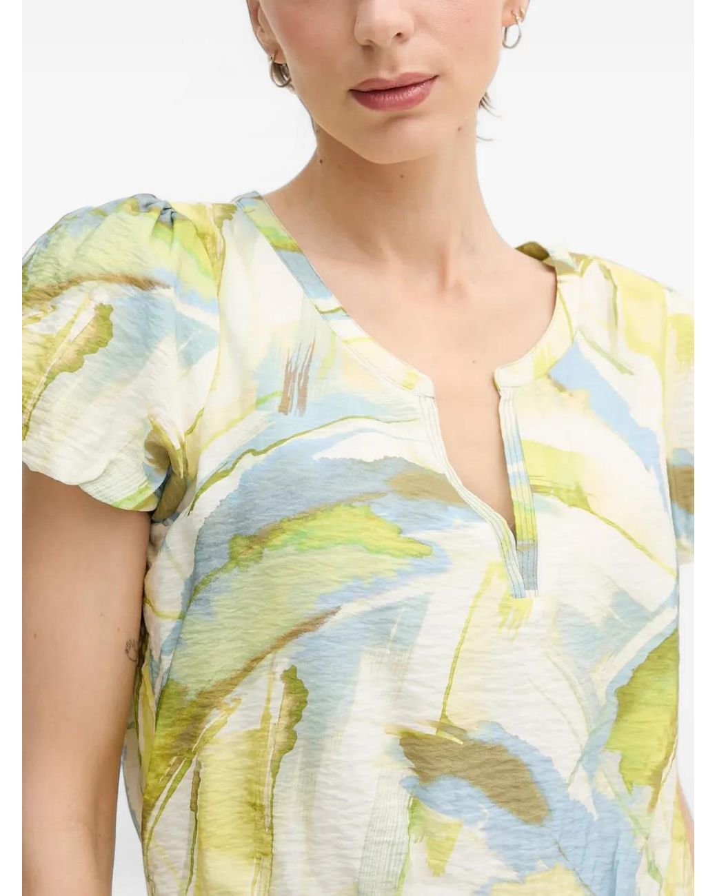 DKNY Yellow V-Neck Puff-Sleeve Midi Dress
