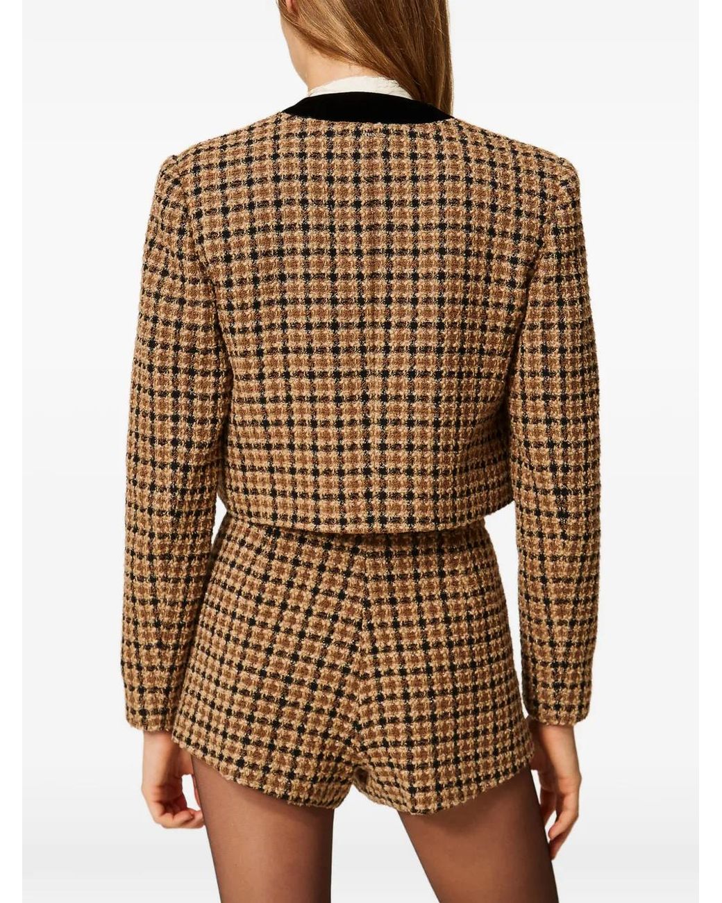 Twinset Brown Veste Spencer À Carreaux En Tweed