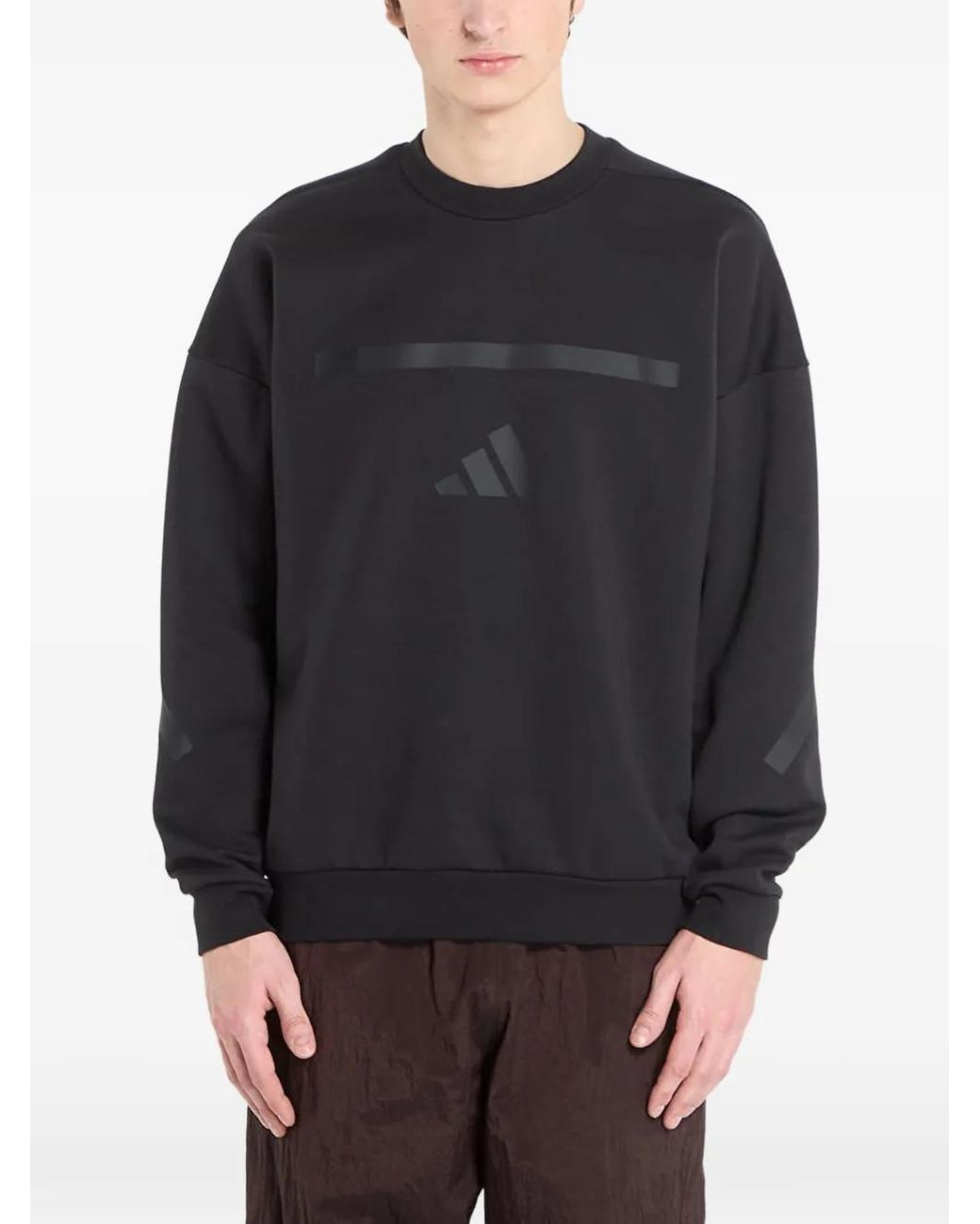 Adidas Gray Logo-Print Crew-Neck Sweater for men