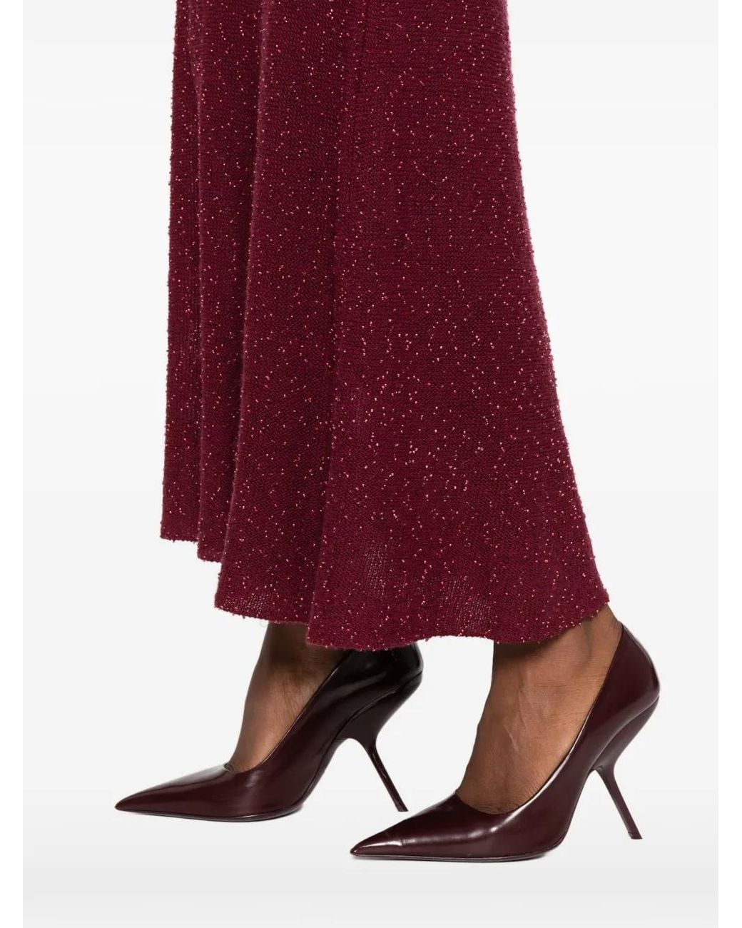 Gabriela Hearst Red Sabine Beads-Detail Midi Skirt