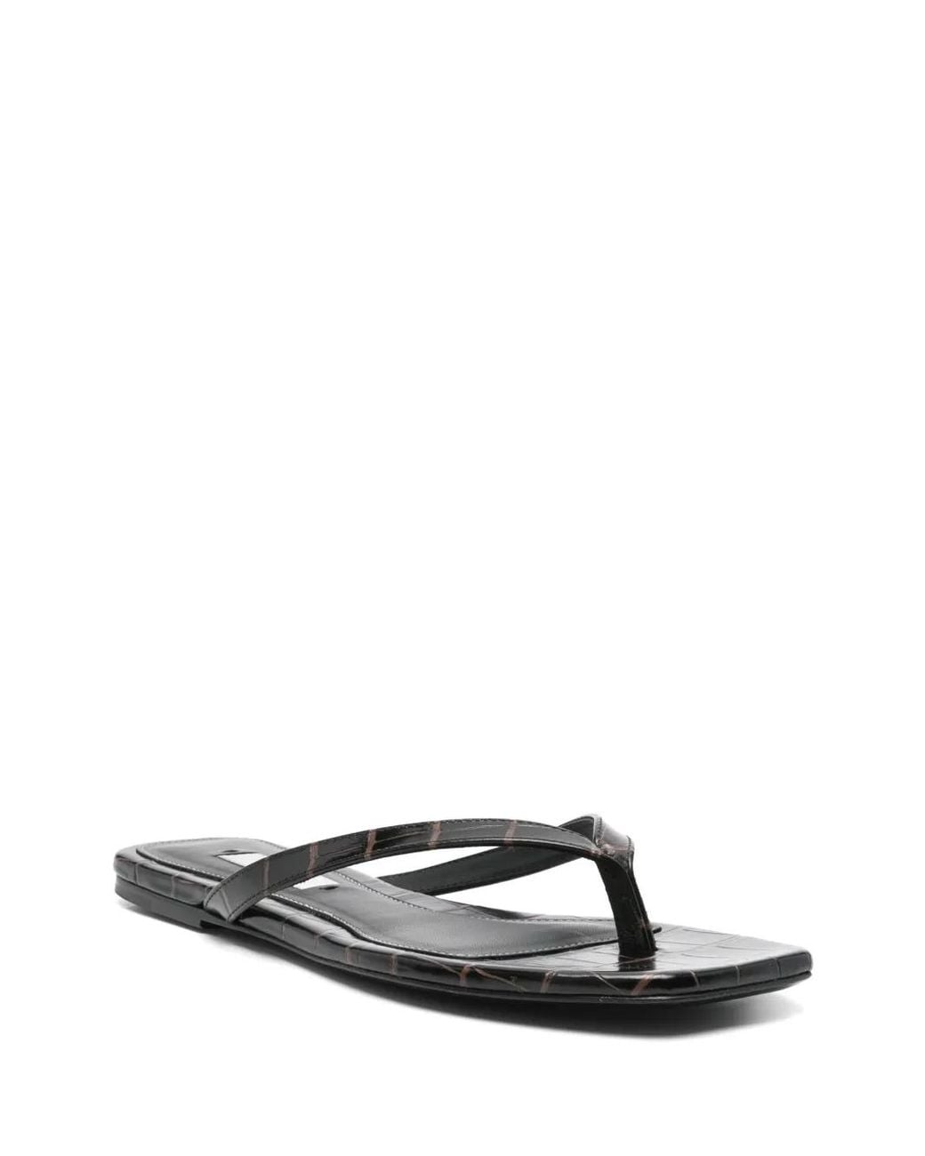 Totême Black Croco-Embossed Flip-Flops
