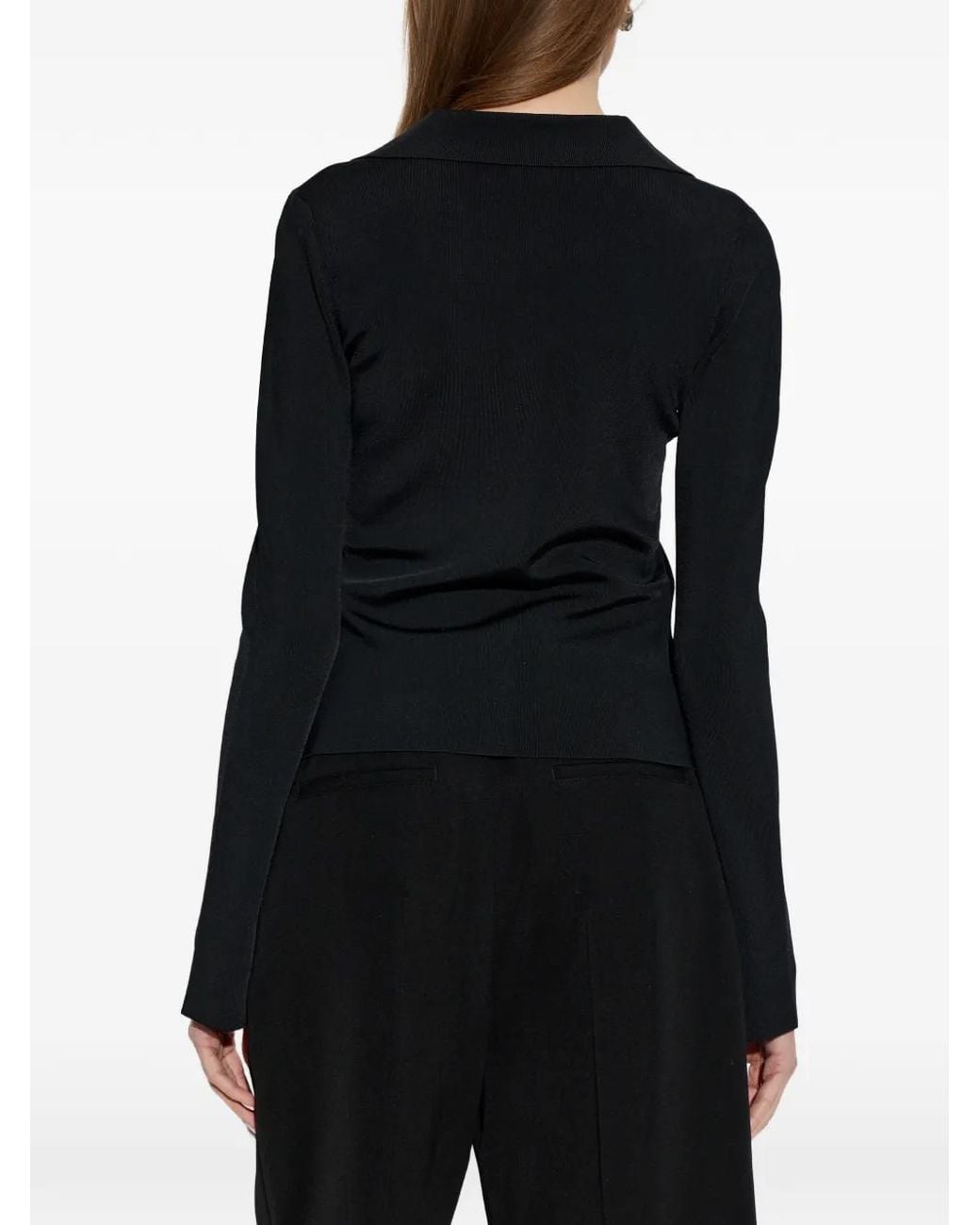 Alexander Wang Black Long-Sleeve Polo-Collar Blouse