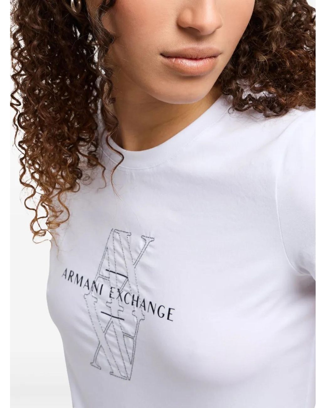 ARMANI EXCHANGE White Logo-Embroidered T-Shirt