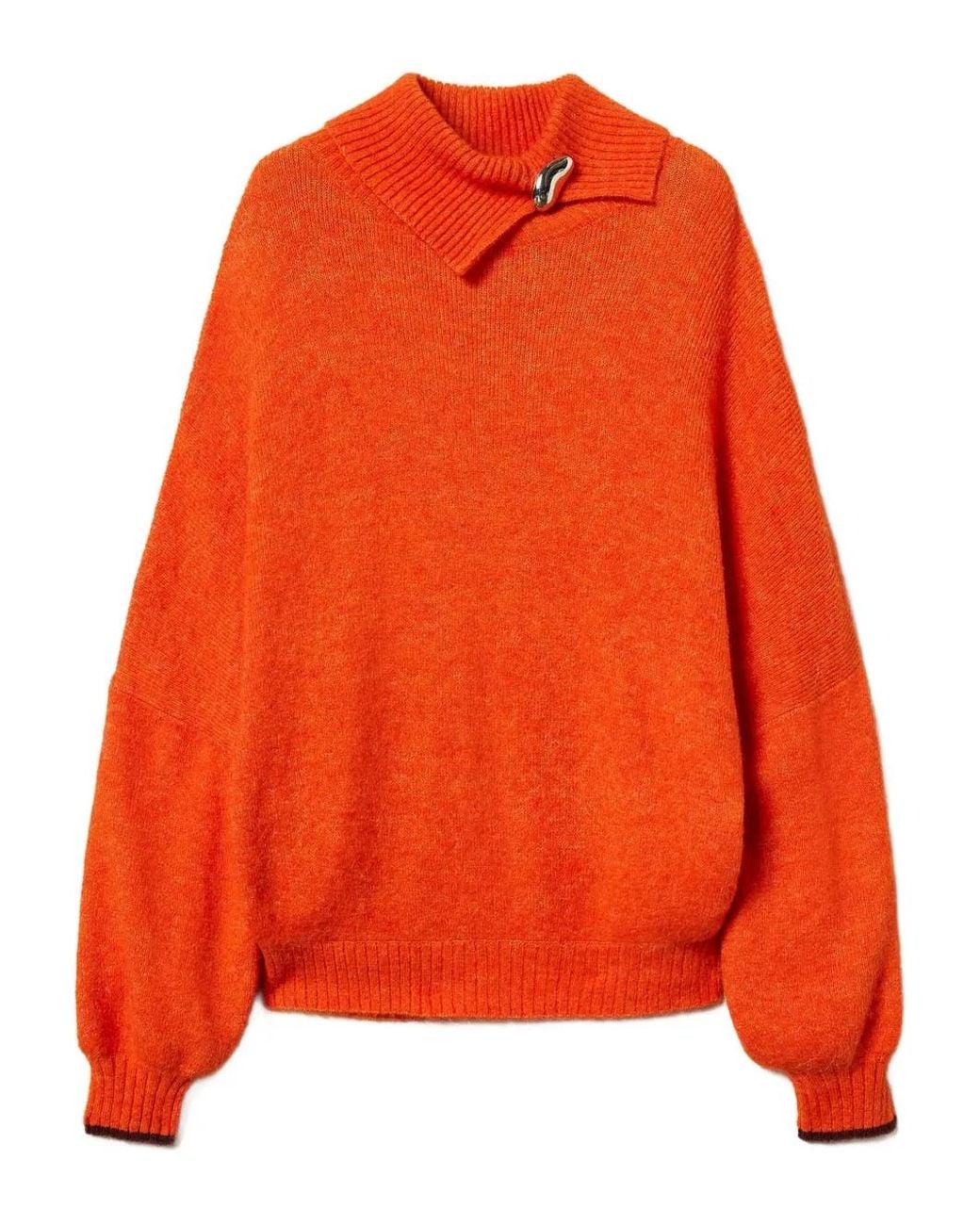 Twinset Orange Turtleneck Brooch-Detail Sweater