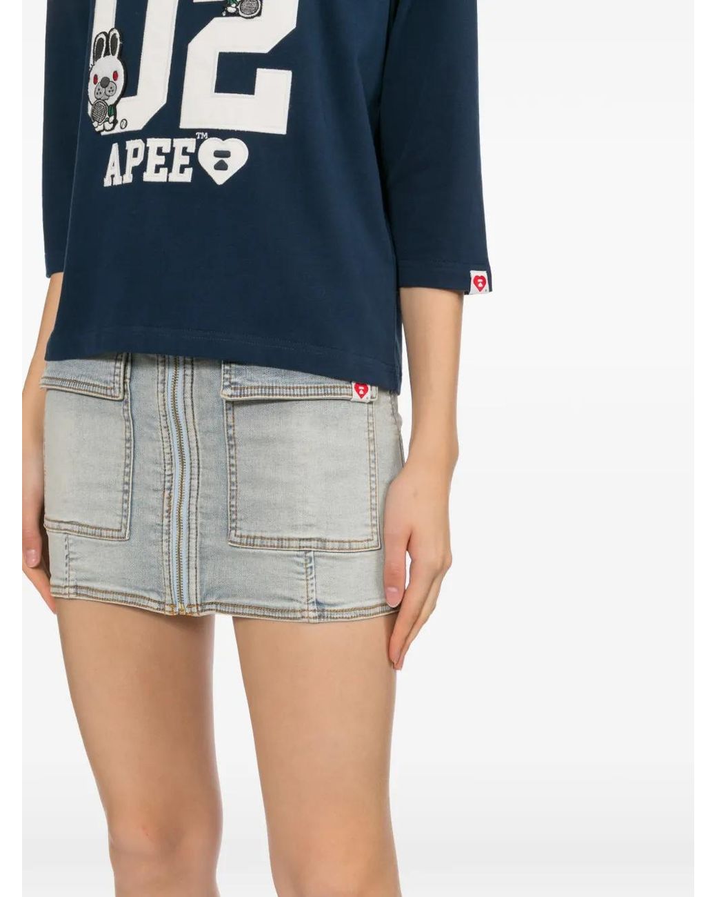 AAPE BY A BATHING AP Gray Logo-Patched Denim Skirt