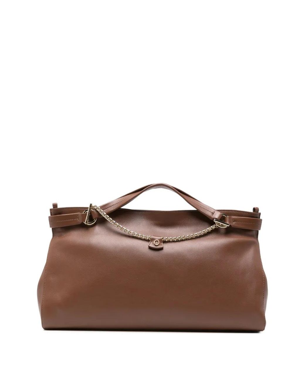 Orciani Brown Chain-Link Leather Tote Bag