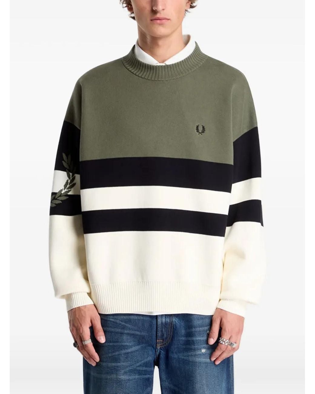 Fred Perry Gray Striped Sweater for men