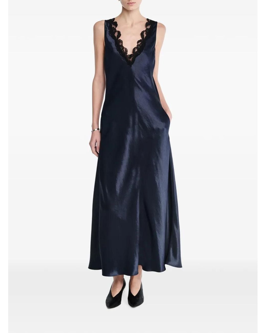 Maria McManus Blue Lace-Trim V-Neck Maxi Dress