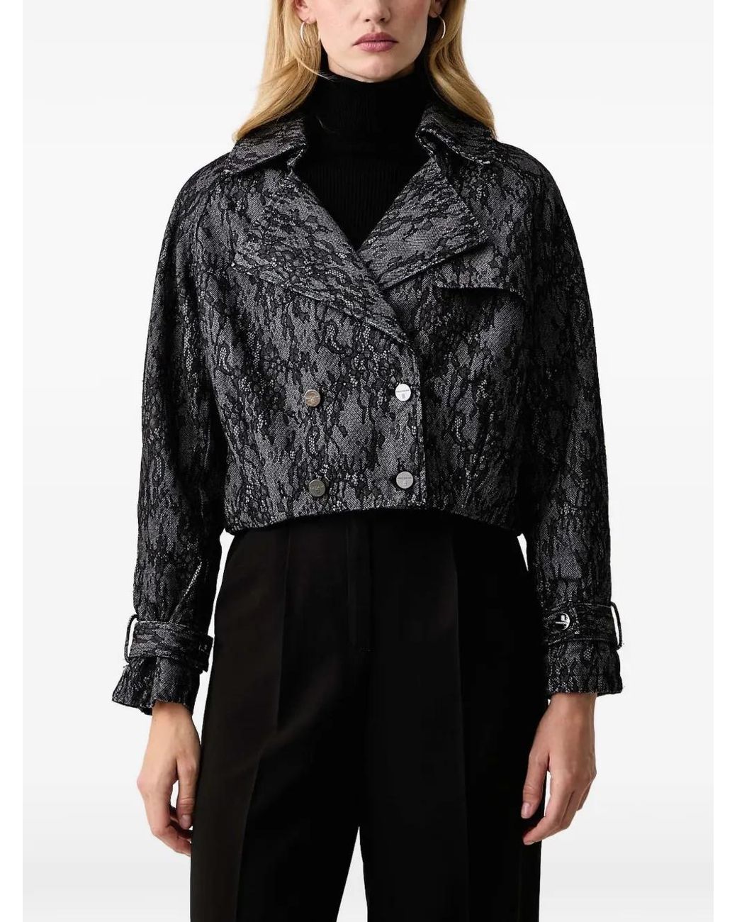 Fracomina Black Lace-Pattern Cropped Jacket