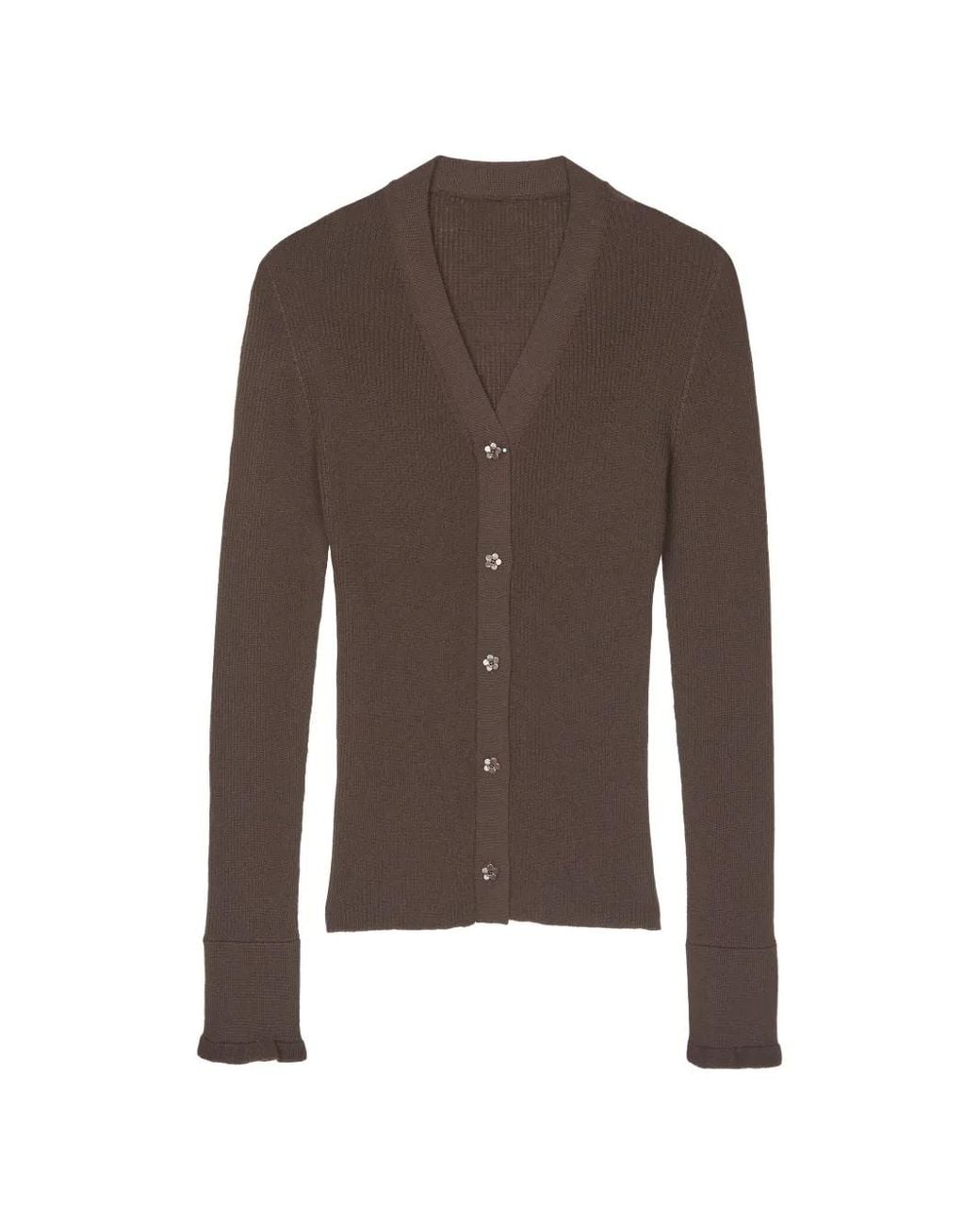 CECILIE BAHNSEN Brown Cardigan Côtelé Cbfolke À Boutons Fleurs