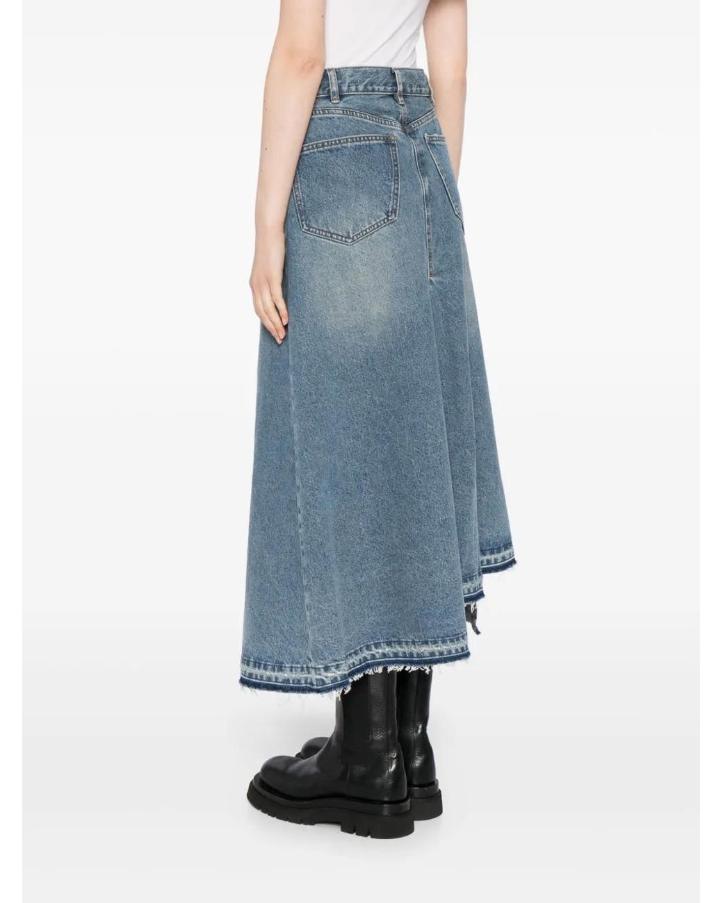 JNBY Blue Distressed Maxi Denim Skirt