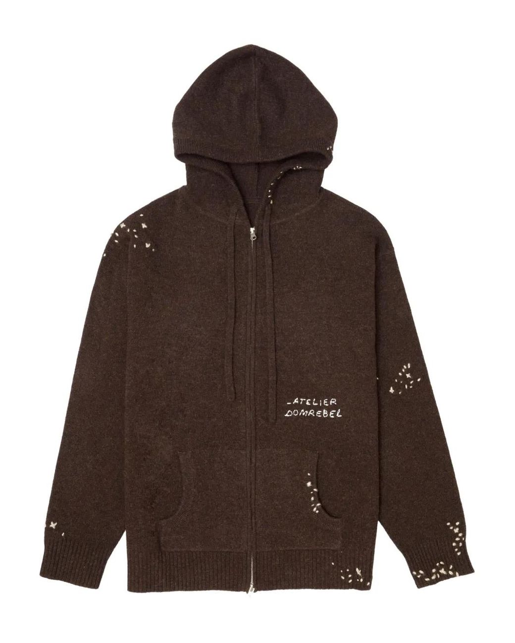 DOMREBEL Brown Hoodie Zippé À Broderies for men