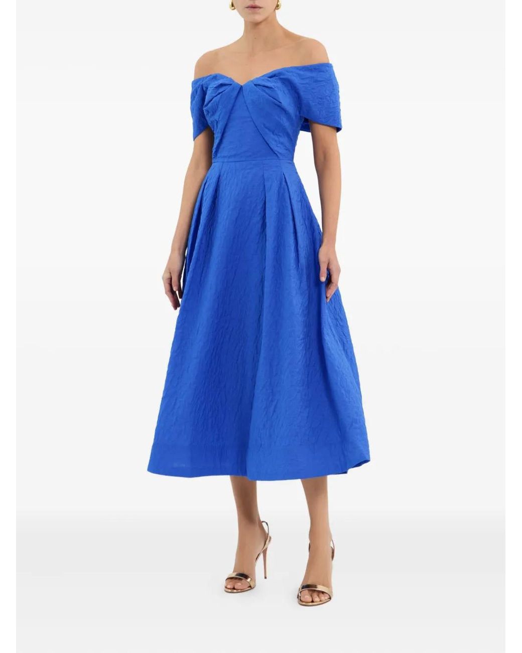 Rebecca Vallance Blue Viola Off-Shoulder Midi Dress