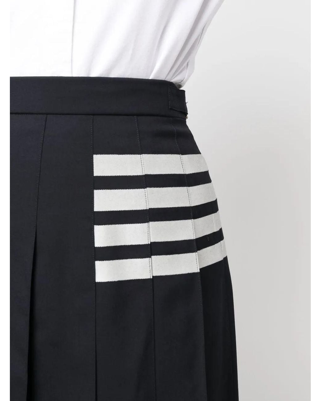 Thom Browne Blue Wool Pleated Midi Skirt