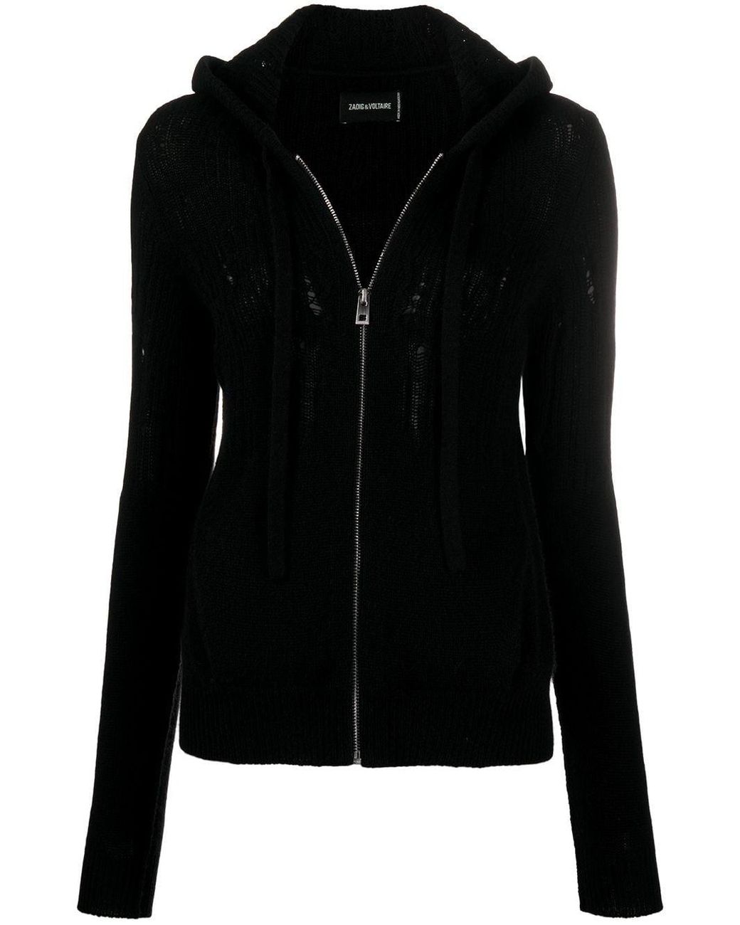 Zadig & Voltaire Cashmere Distressed Zipped Hoodie in Black - Lyst