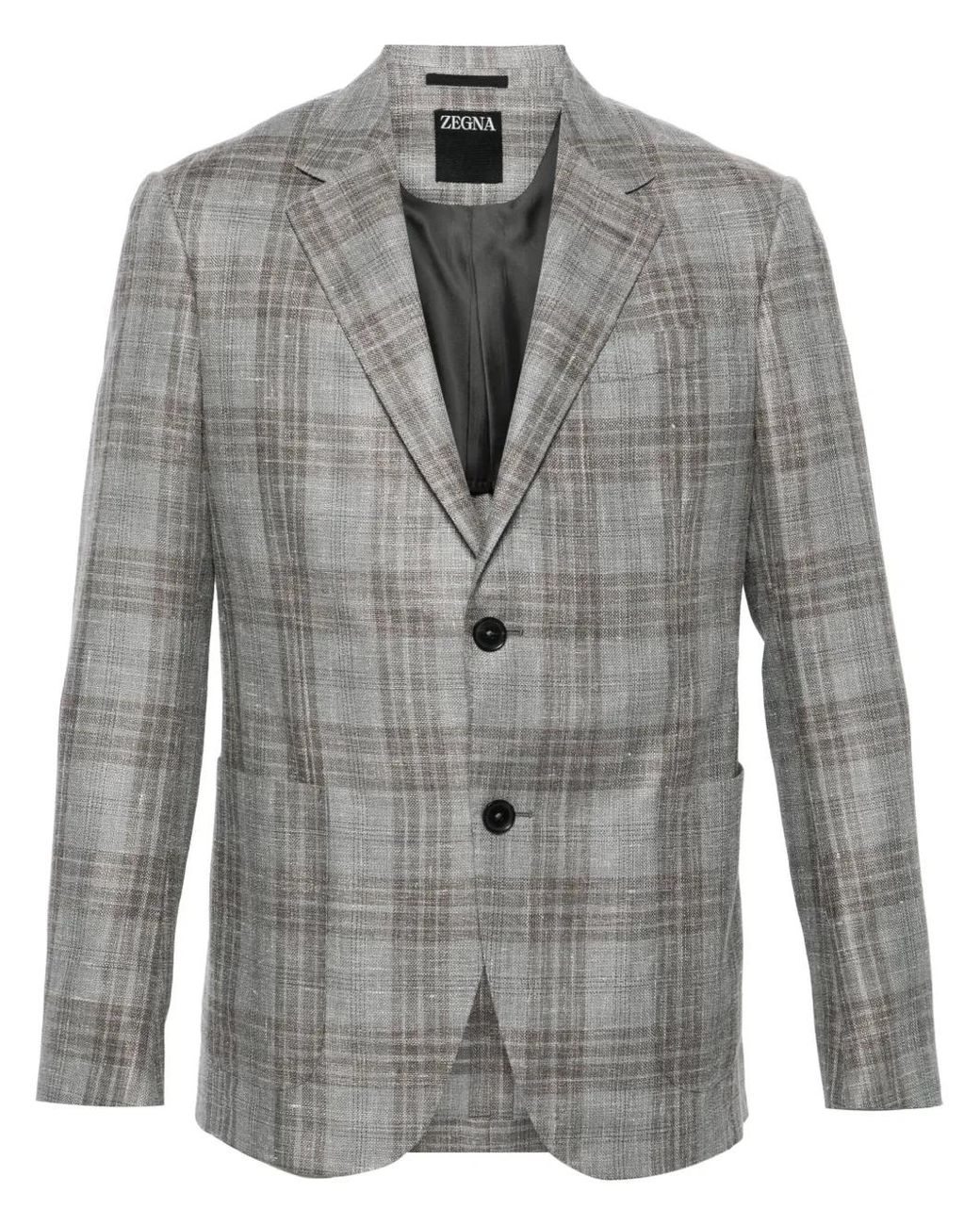 Zegna Gray Checked Single-Breasted Blazer for men
