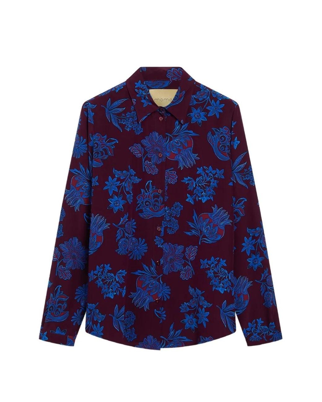 Momoní Blue Meudon Floral-Print Silk Shirt