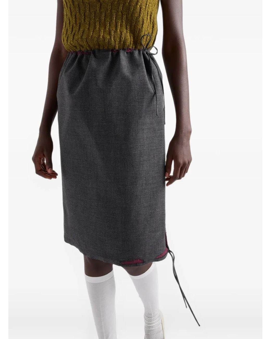 Prada Black Bonded Hopsack Midi-Skirt With Devoré-Effect